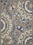 8' X 11' Blue And Gray Floral Indoor Outdoor Area Rug - Homeroots