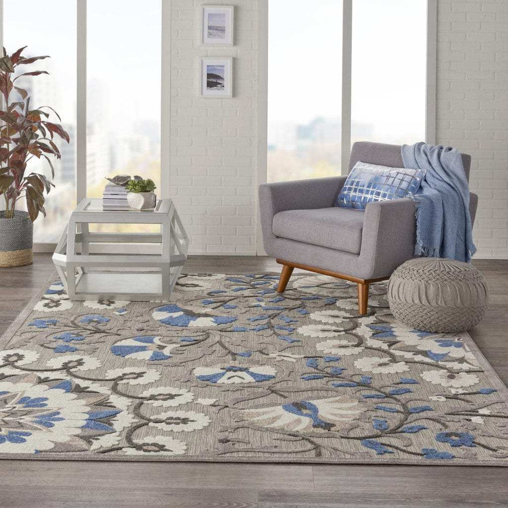 8' X 11' Blue And Gray Floral Indoor Outdoor Area Rug - Homeroots - Flyclothing LLC