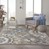 8' X 11' Blue And Gray Floral Indoor Outdoor Area Rug - Homeroots