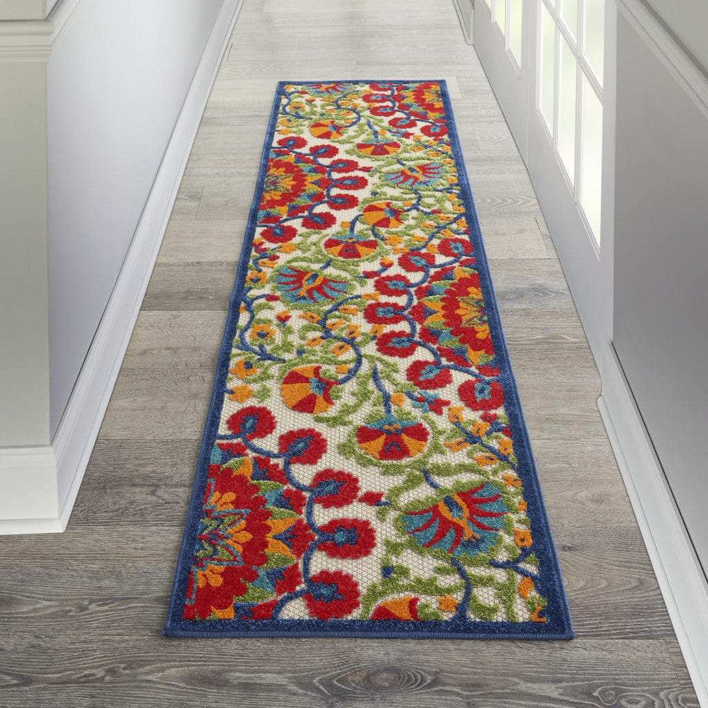 2' X 8' Red And Ivory Floral Indoor Outdoor Area Rug - Homeroots - Flyclothing LLC