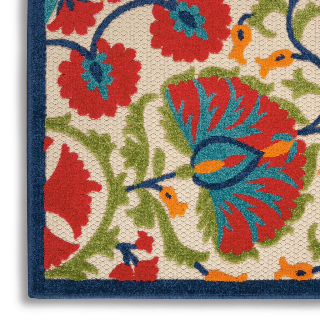 2' X 8' Red And Ivory Floral Indoor Outdoor Area Rug - Homeroots - Flyclothing LLC