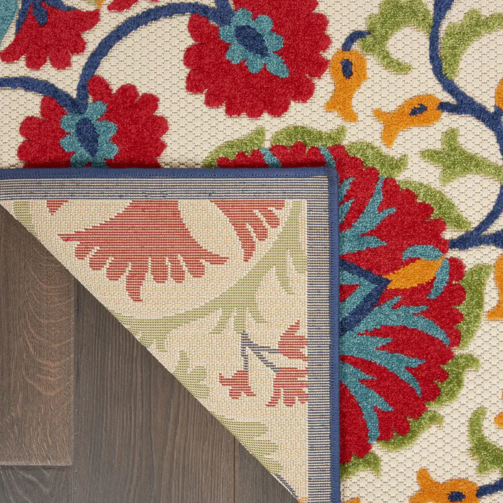 2' X 10' Red And Ivory Floral Indoor Outdoor Area Rug - Homeroots - Flyclothing LLC