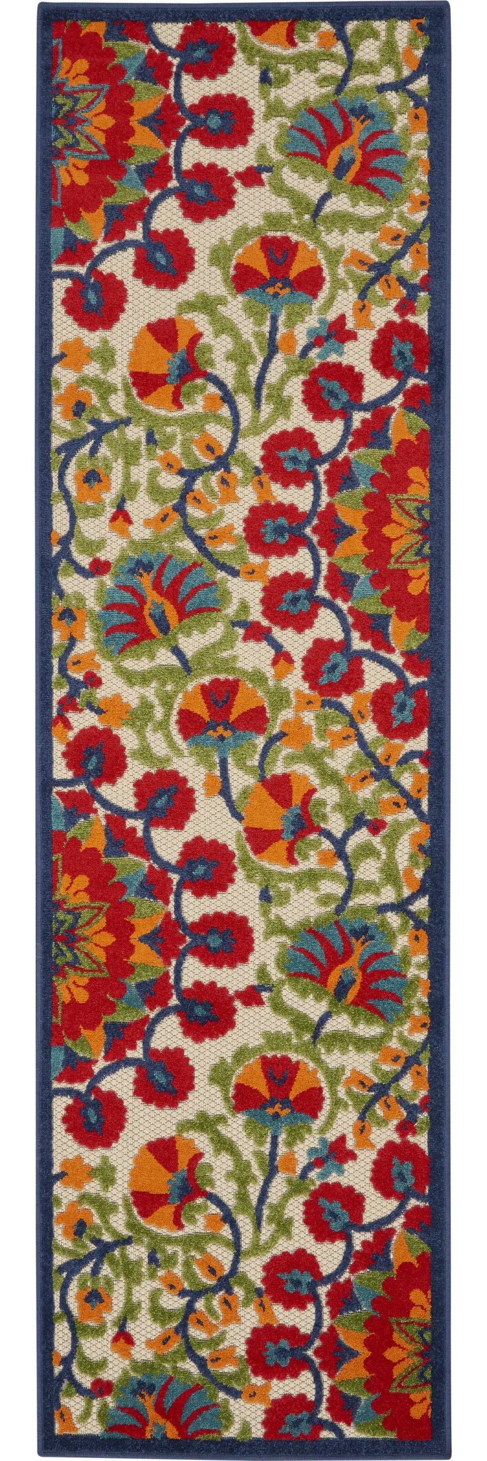 2' X 10' Red And Ivory Floral Indoor Outdoor Area Rug - Homeroots - Flyclothing LLC