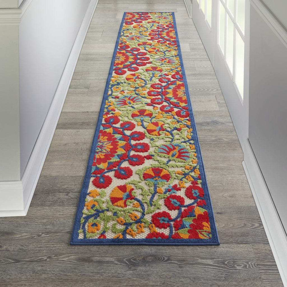2' X 10' Red And Ivory Floral Indoor Outdoor Area Rug - Homeroots - Flyclothing LLC