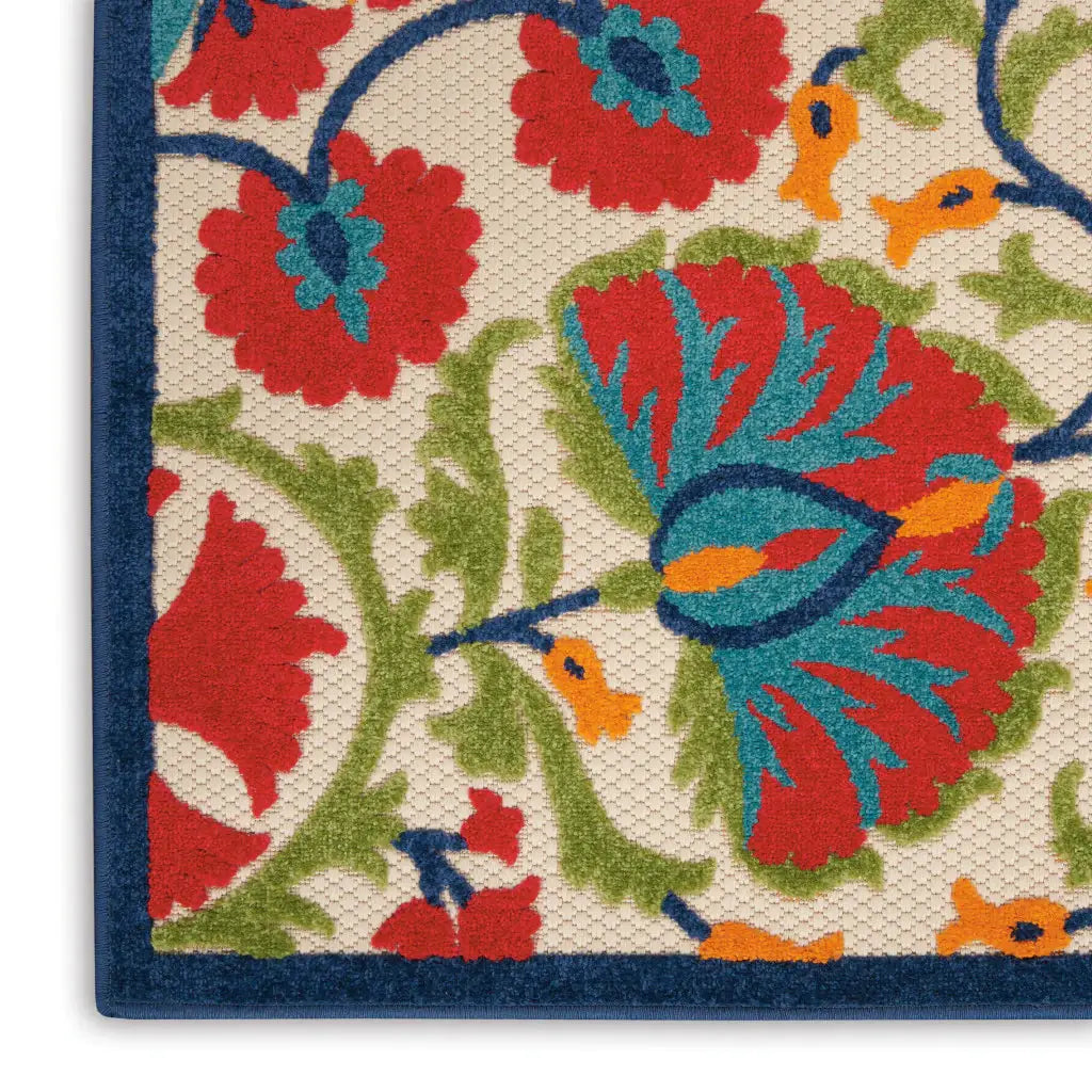 2' X 10' Red And Ivory Floral Indoor Outdoor Area Rug - Homeroots - Flyclothing LLC