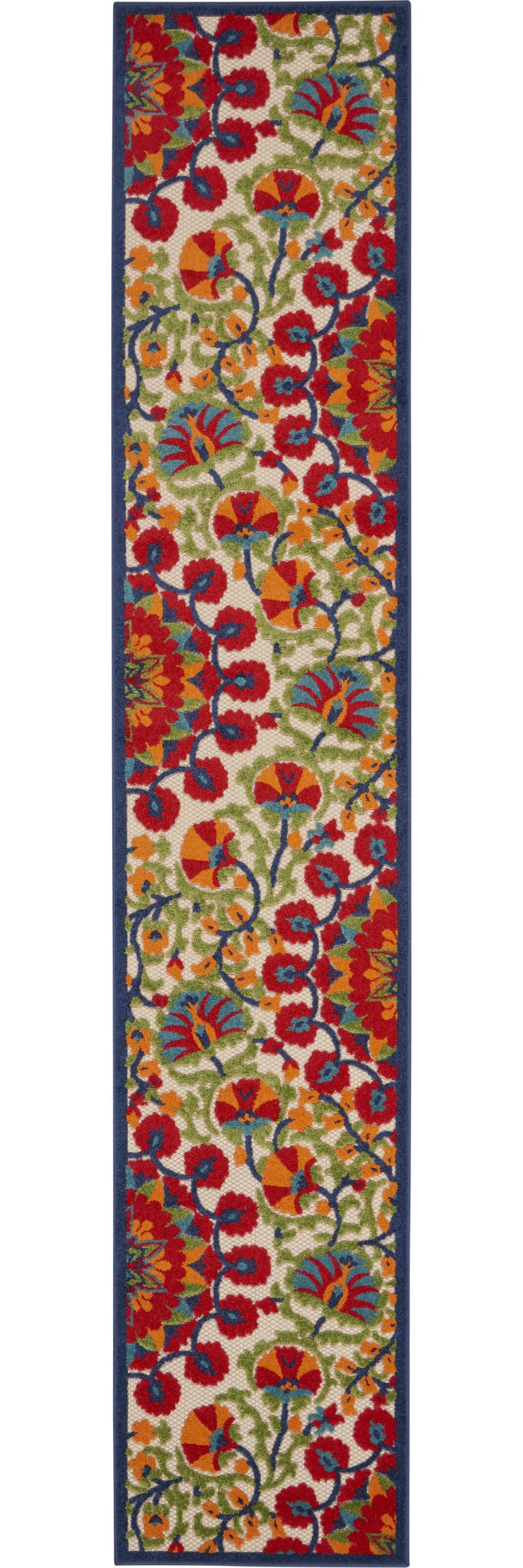 12' Runner Red And Ivory Floral Stain Resistant Indoor Outdoor Runner Rug - Homeroots