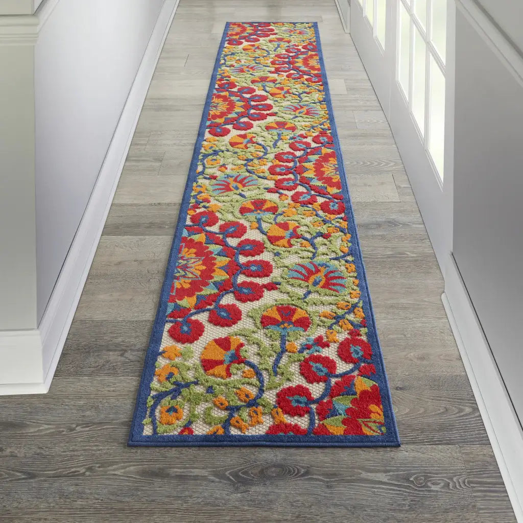 12' Runner Red And Ivory Floral Stain Resistant Indoor Outdoor Runner Rug - Homeroots - Flyclothing LLC