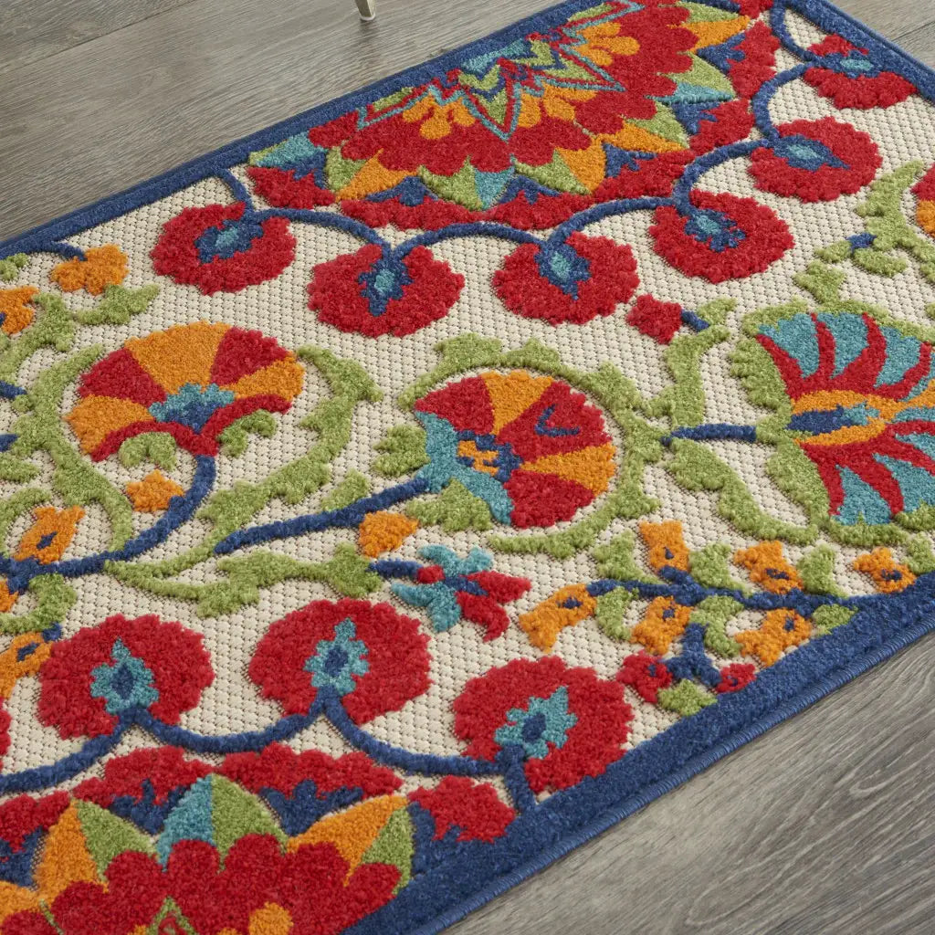 3' X 4' Red And Ivory Floral Indoor Outdoor Area Rug - Homeroots - Flyclothing LLC