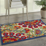3' X 4' Red And Ivory Floral Indoor Outdoor Area Rug - Homeroots