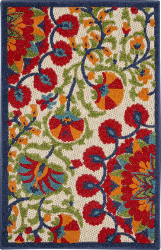 3' X 4' Red And Ivory Floral Indoor Outdoor Area Rug - Homeroots - Flyclothing LLC