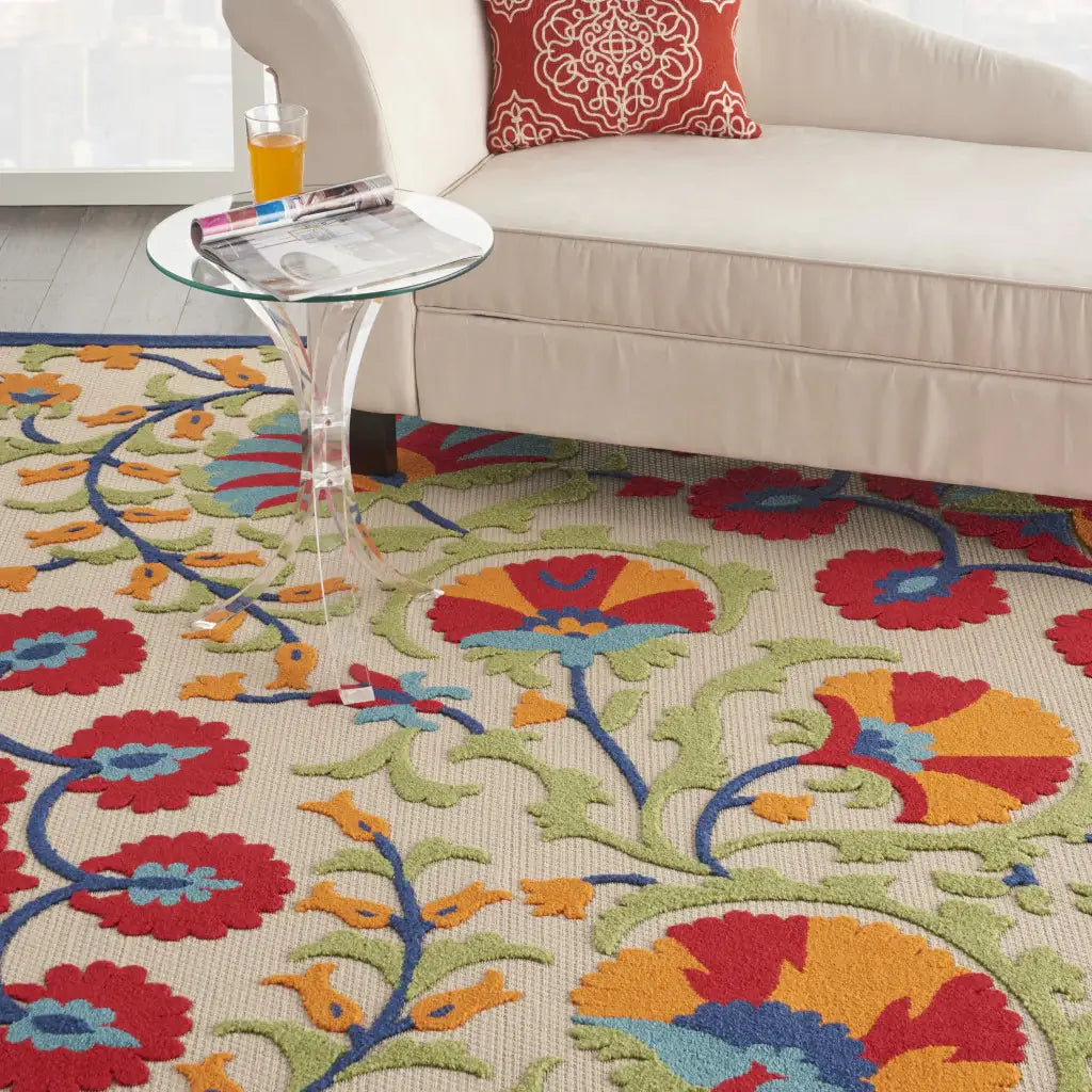 7' X 10' Red And Ivory Floral Indoor Outdoor Area Rug - Homeroots - Flyclothing LLC