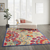 7' X 10' Red And Ivory Floral Indoor Outdoor Area Rug - Homeroots - Flyclothing LLC