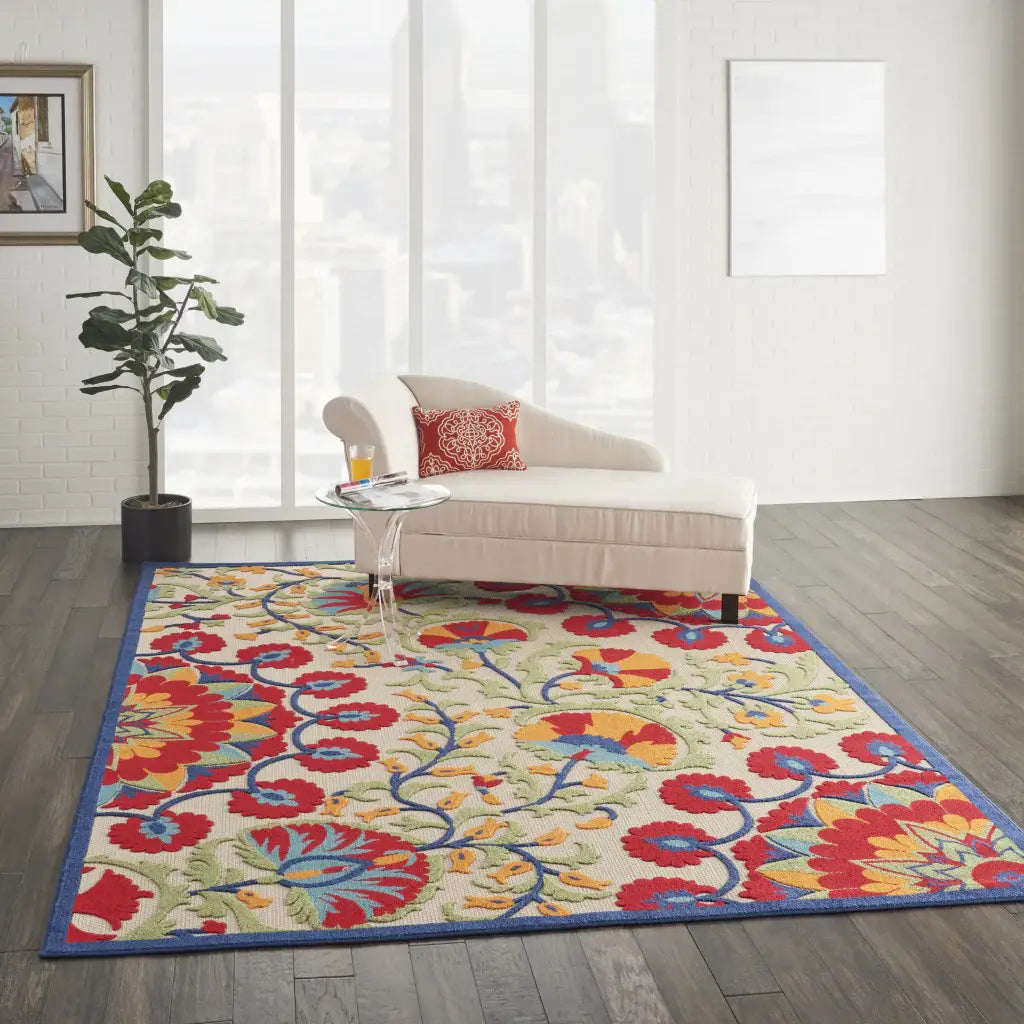 7' X 10' Red And Ivory Floral Indoor Outdoor Area Rug - Homeroots - Flyclothing LLC