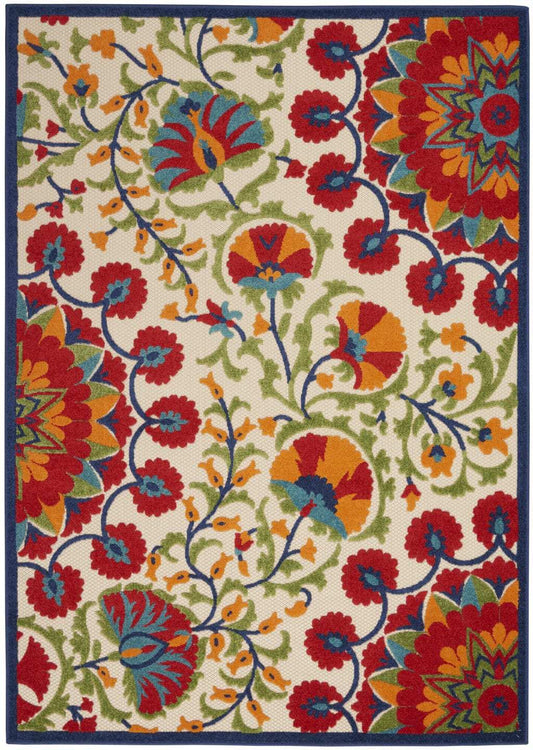 7' X 10' Red And Ivory Floral Indoor Outdoor Area Rug - Homeroots - Flyclothing LLC