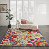 7' X 10' Red And Ivory Floral Indoor Outdoor Area Rug - Homeroots - Flyclothing LLC