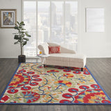 7' X 10' Red And Ivory Floral Indoor Outdoor Area Rug - Homeroots