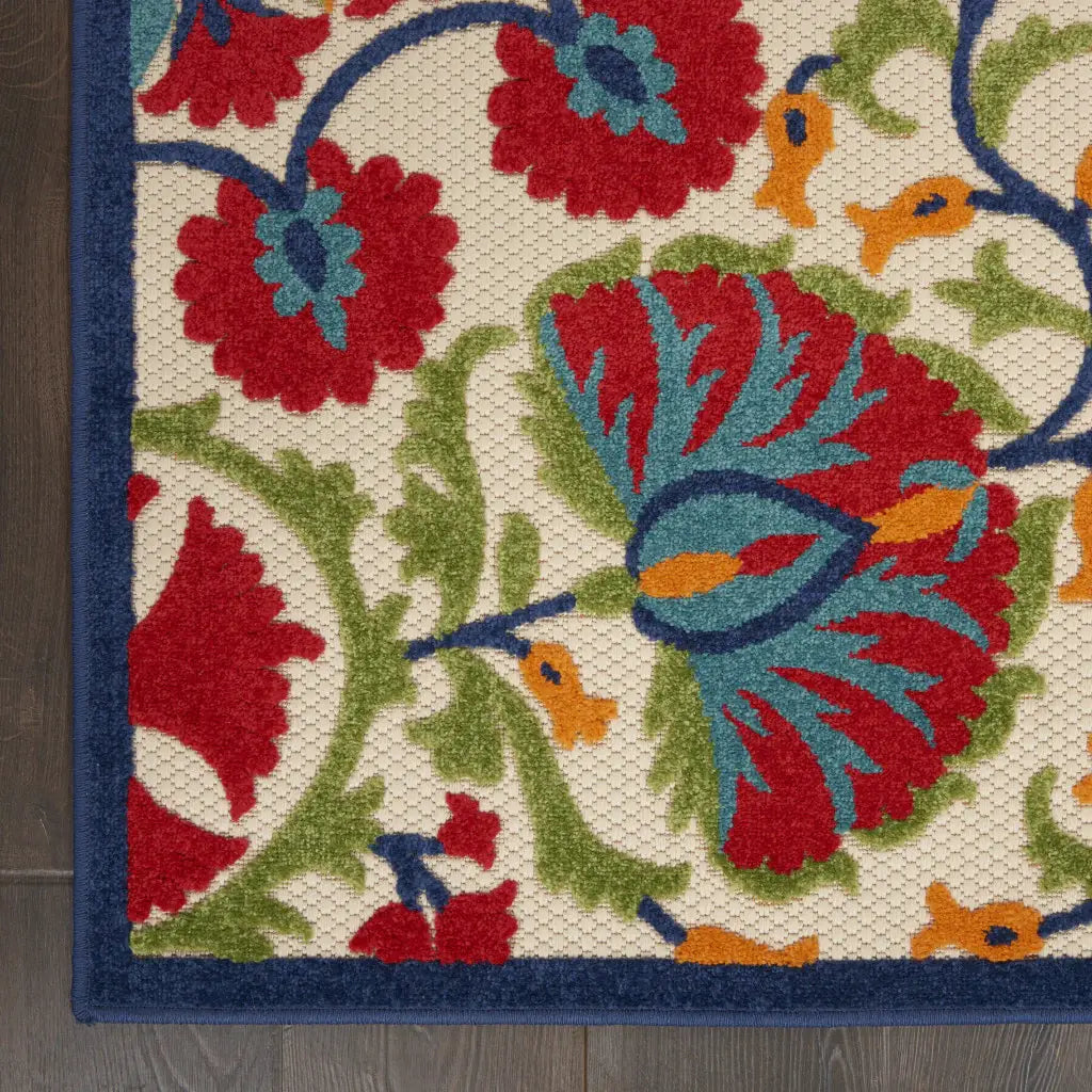 4' X 6' Red And Ivory Floral Indoor Outdoor Area Rug - Homeroots - Flyclothing LLC