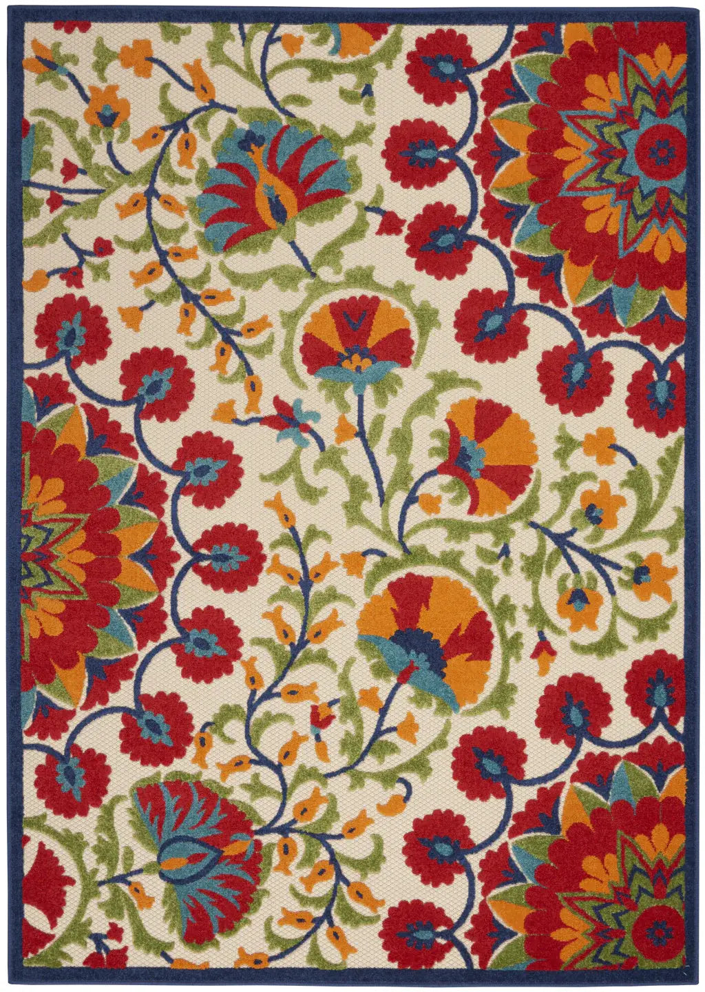 4' X 6' Red And Ivory Floral Indoor Outdoor Area Rug - Homeroots - Flyclothing LLC