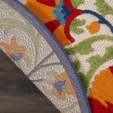 4' Round Red And Ivory Round Floral Indoor Outdoor Area Rug - Homeroots - Flyclothing LLC