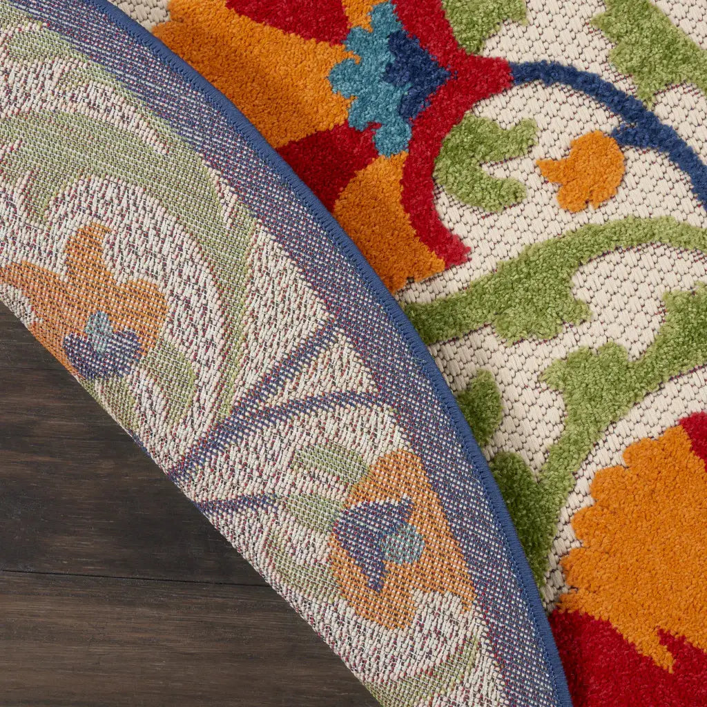 4' Round Red And Ivory Round Floral Indoor Outdoor Area Rug - Homeroots - Flyclothing LLC