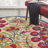 4' Round Red And Ivory Round Floral Indoor Outdoor Area Rug - Homeroots - Flyclothing LLC