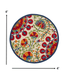 4' Round Red And Ivory Round Floral Indoor Outdoor Area Rug - Homeroots