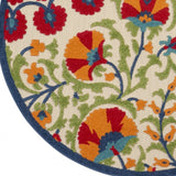 4' Round Red And Ivory Round Floral Indoor Outdoor Area Rug - Homeroots
