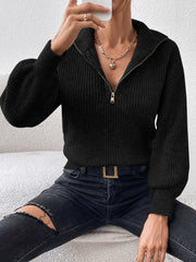 Honey Half Zip Dropped Shoulder Sweater - Trendsi