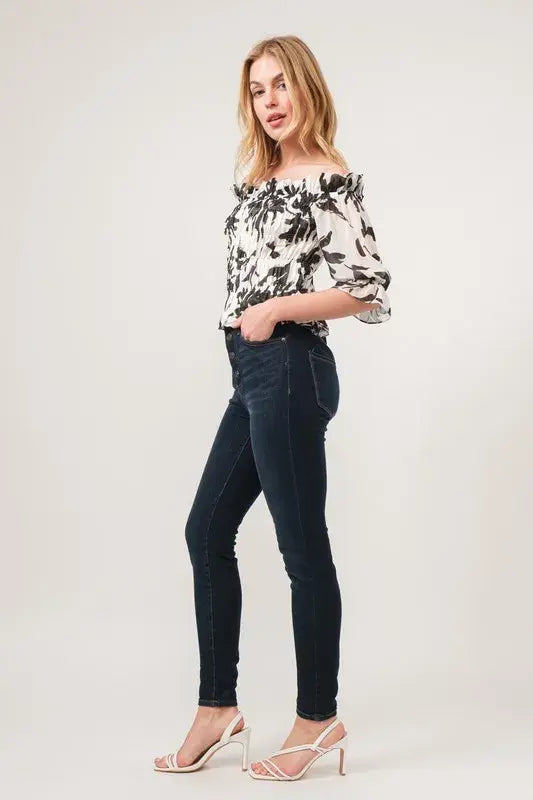 And The Why Smocked Off-Shoulder Floral Printed Top - Trendsi - Flyclothing LLC
