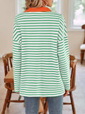 Striped Johnny Collar Long Sleeve T-Shirt - Trendsi - Flyclothing LLC