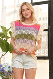 ADORA Eyelet Sleeve Multi Color Crochet Top - Trendsi - Flyclothing LLC