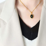 Gold-Plated Titanium Steel Oval Shape Pendant Necklace - Trendsi - Flyclothing LLC