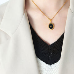Gold-Plated Titanium Steel Oval Shape Pendant Necklace - Trendsi