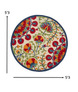 5' Round Red And Ivory Round Floral Indoor Outdoor Area Rug - Homeroots - Flyclothing LLC