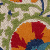5' Round Red And Ivory Round Floral Indoor Outdoor Area Rug - Homeroots
