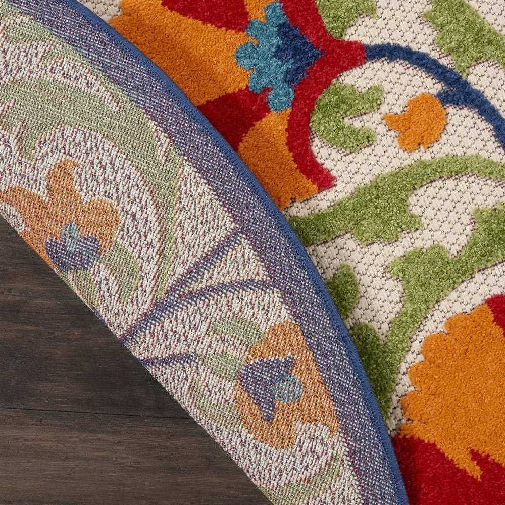 5' Round Red And Ivory Round Floral Indoor Outdoor Area Rug - Homeroots - Flyclothing LLC