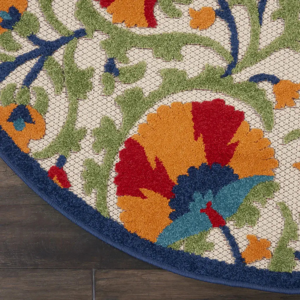 5' Round Red And Ivory Round Floral Indoor Outdoor Area Rug - Homeroots - Flyclothing LLC