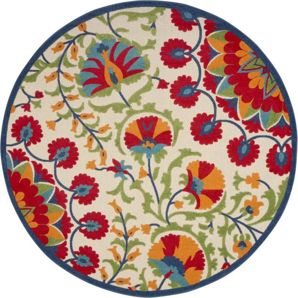 8' Round Red And Ivory Round Floral Indoor Outdoor Area Rug - Homeroots - Flyclothing LLC