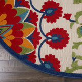 8' Round Red And Ivory Round Floral Indoor Outdoor Area Rug - Homeroots - Flyclothing LLC