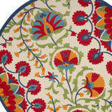 8' Round Red And Ivory Round Floral Indoor Outdoor Area Rug - Homeroots