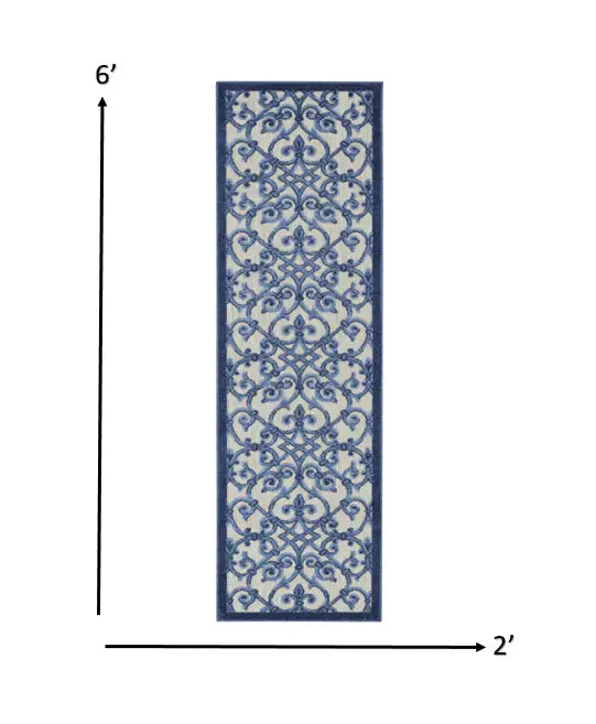 2' X 6' Blue And Gray Floral Indoor Outdoor Area Rug - Homeroots - Flyclothing LLC