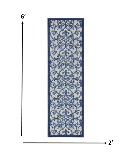 2' X 6' Blue And Gray Floral Indoor Outdoor Area Rug - Homeroots