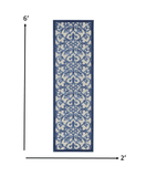 2' X 6' Blue And Gray Floral Indoor Outdoor Area Rug - Homeroots