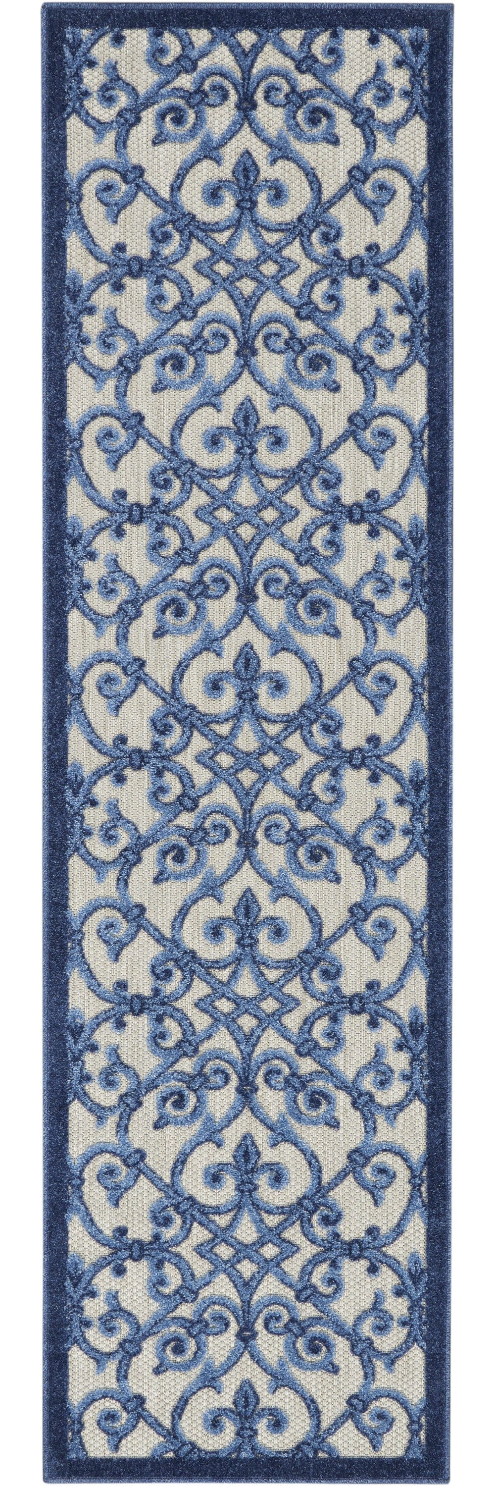 2' X 8' Blue And Gray Floral Indoor Outdoor Area Rug - Homeroots