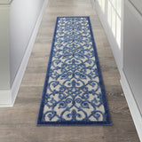 2' X 8' Blue And Gray Floral Indoor Outdoor Area Rug - Homeroots