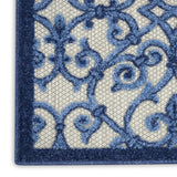 2' X 10' Blue And Gray Floral Indoor Outdoor Area Rug - Homeroots