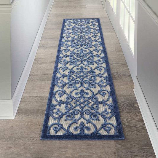 2' X 10' Blue And Gray Floral Indoor Outdoor Area Rug - Homeroots - Flyclothing LLC
