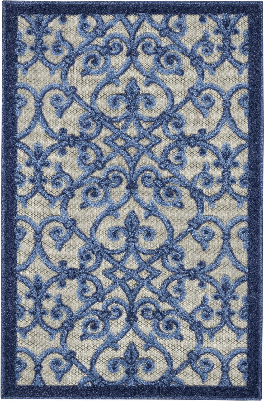 3' X 4' Blue And Gray Floral Indoor Outdoor Area Rug - Homeroots