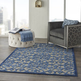 4' X 6' Blue And Gray Floral Indoor Outdoor Area Rug - Homeroots