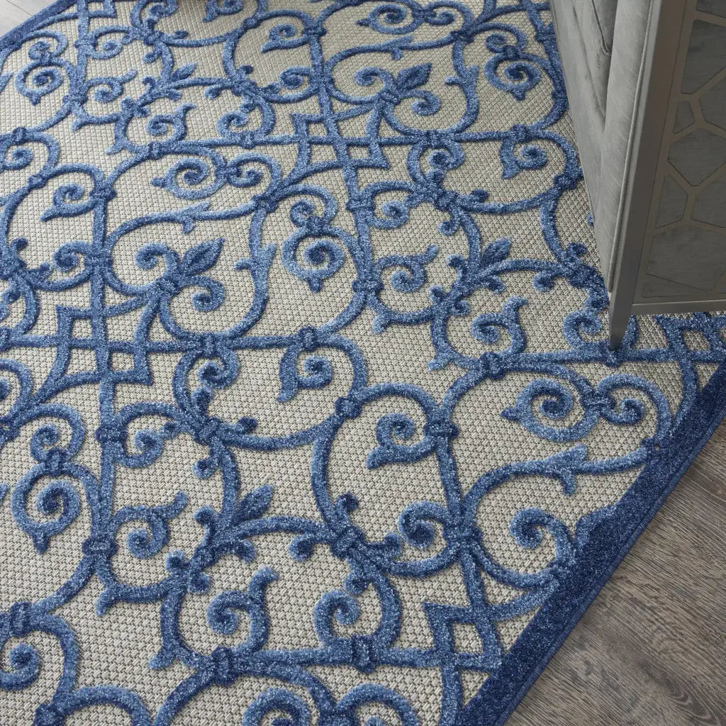 5' X 8' Blue And Gray Floral Indoor Outdoor Area Rug - Homeroots - Flyclothing LLC